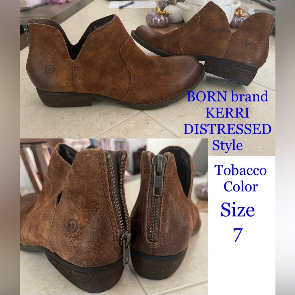 BORN Kerri distressed leather chestnut bootie boot